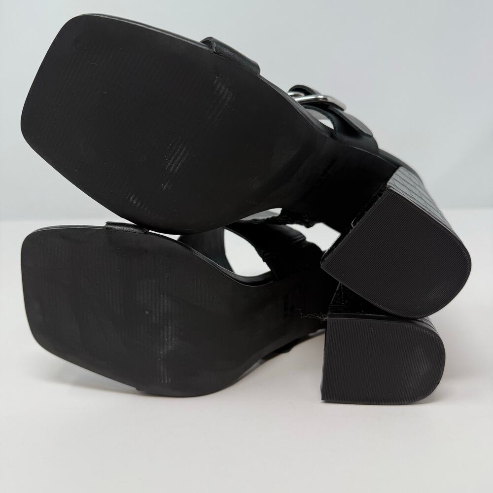 Steve Madden Sandals Women's 8.5 Leda Black Croc Embossed Leather Block Heel - Picture 15 of 15